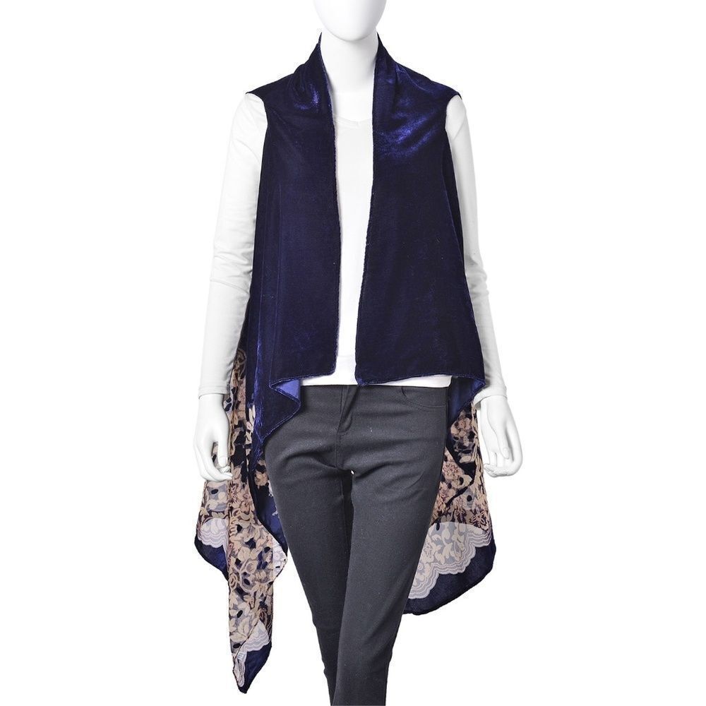 Kimono Floral Pattern Polyester Sheer Navy